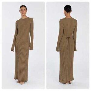 DISSH ADA KHAKI LONG SLEEVE MIDI DRESS - XS